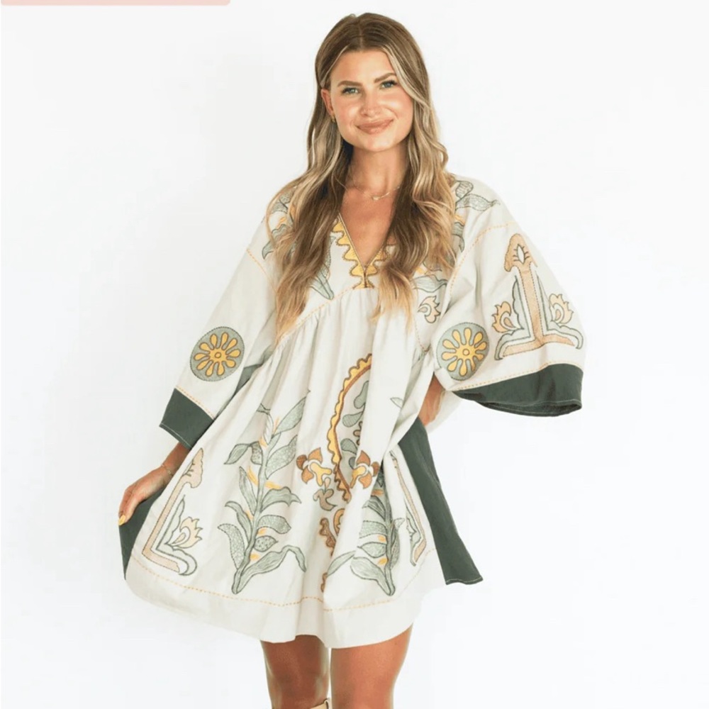 Flower Embroidery Dress - Size Medium